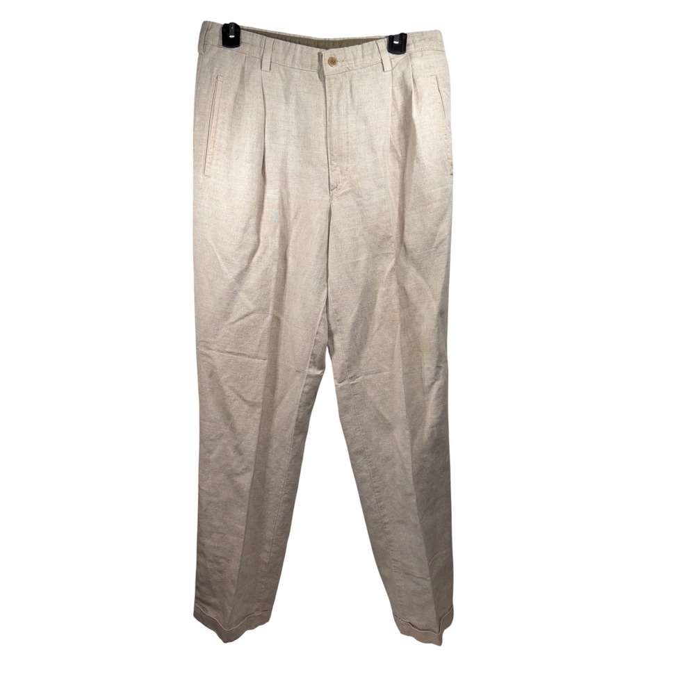 SAVANE Collection Mens Pleated Deep Dye No Fade No‎ Wrinkles Pants Khaki  34x32